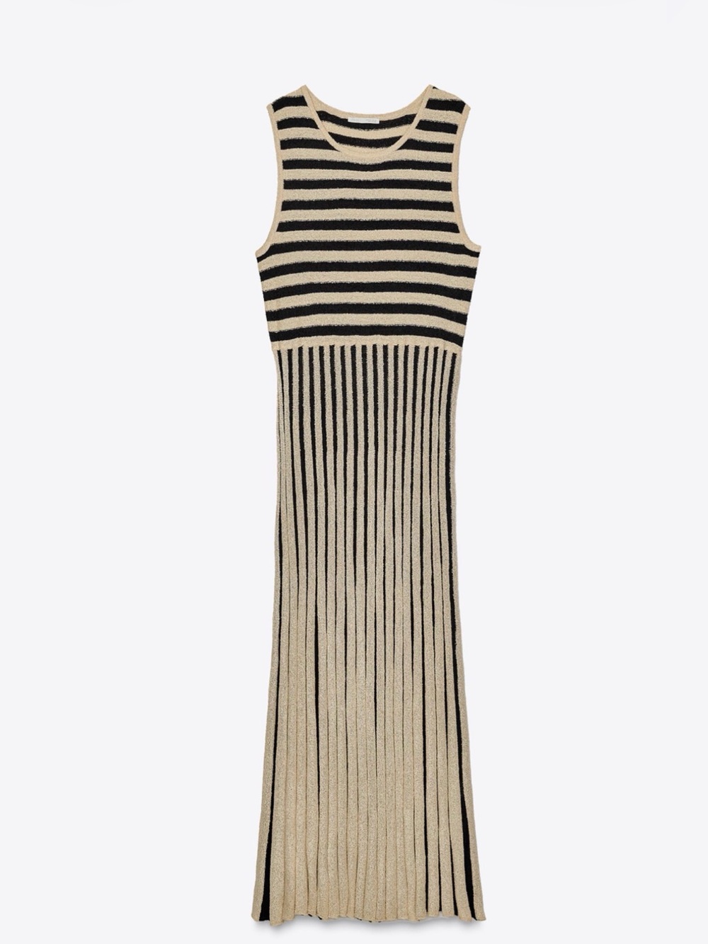 Sleeveless Striped Knit Maxi Dress in Ecru and Black